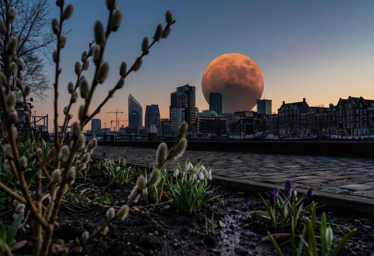 Mars 2026 maan wormen totale eclips meteorologisch voorjaar